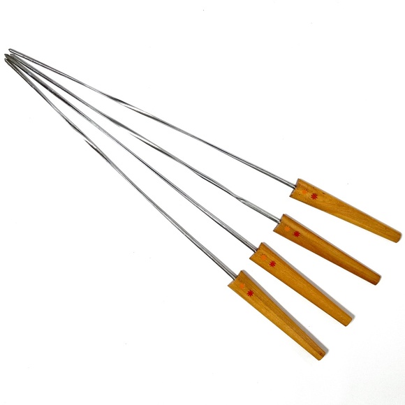 MCM Long Camping Fire Pit Stainless Steel & Wood BBQ Skewers Atomic Vintage - Picture 1 of 9